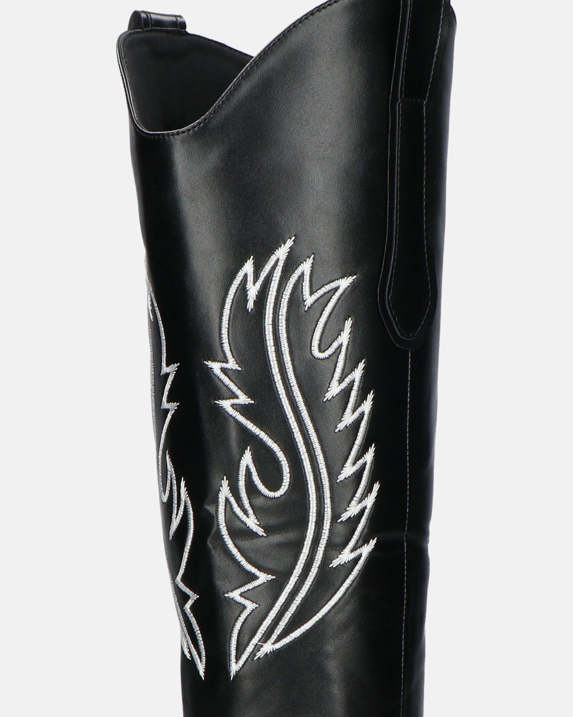 2 en 1 - CAMILA - boots texanes à tige amovible en éco-cuir noir et broderie blanche