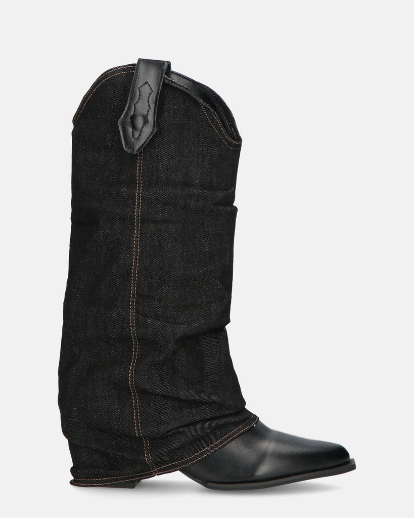 2 en 1 - ERIS - camper boots texanes en simili cuir avec jean amovible