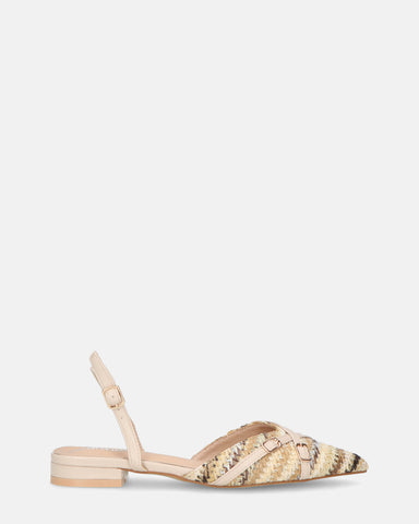INEZ - sandali beige con dettagli di paglia intrecciata e fibbie