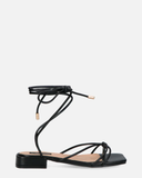 JHULLY - sandales plates en éco-cuir noir avec lacets
