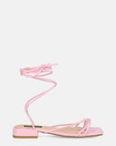 JHULLY - sandales plates en éco-cuir rose avec lacets