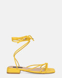 JHULLY - sandales plates en éco-cuir jaune avec lacets