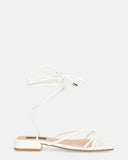 JHULLY - sandales plates en éco-cuir blanc avec lacets