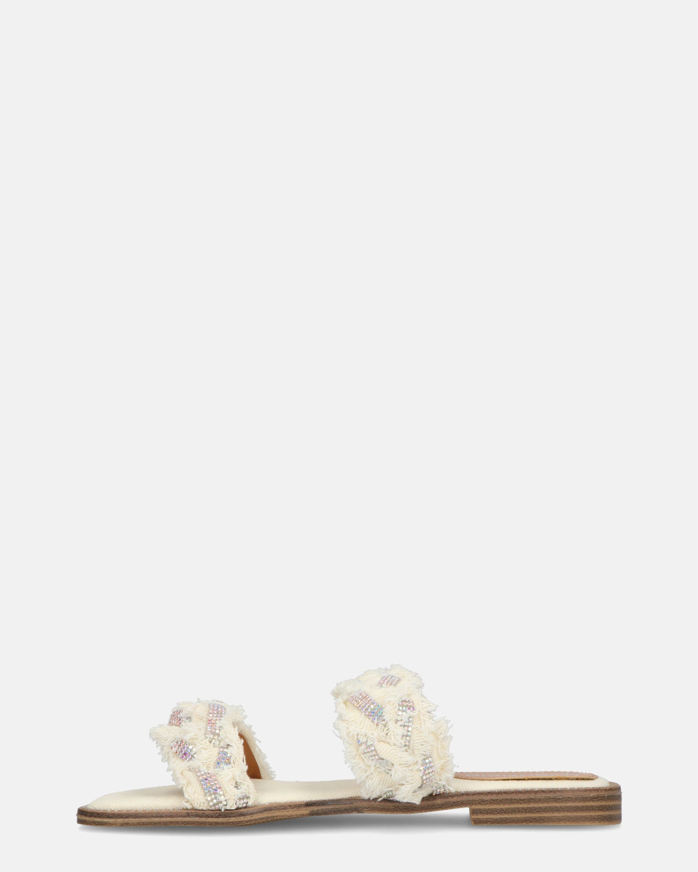 KALI - sandales en tissu beige clair avec pierres précieuses