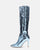  LOLY - bottine à talon en crocodile bleu métallisé