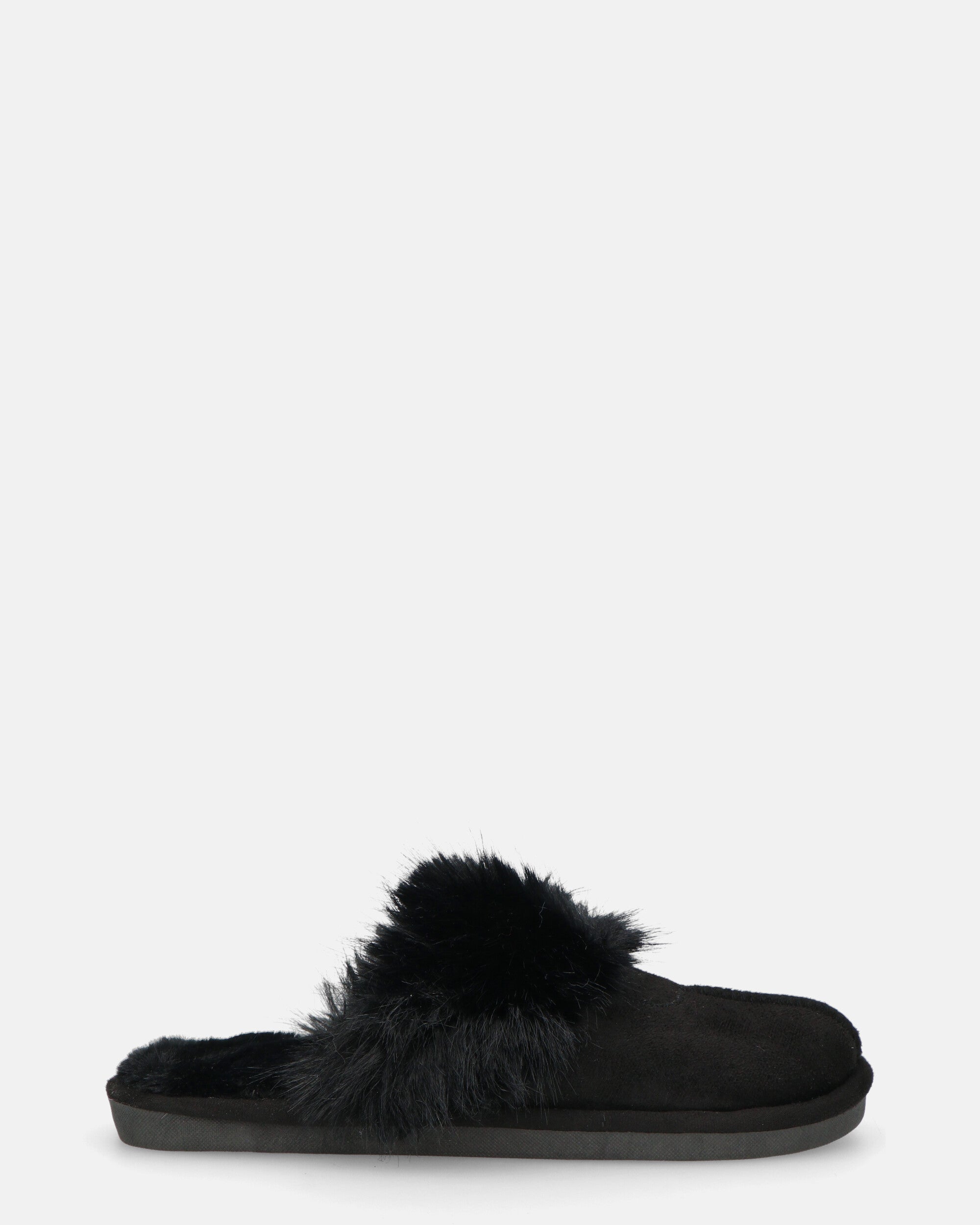 MIDORI - chaussons noirs avec fourrure et daim
