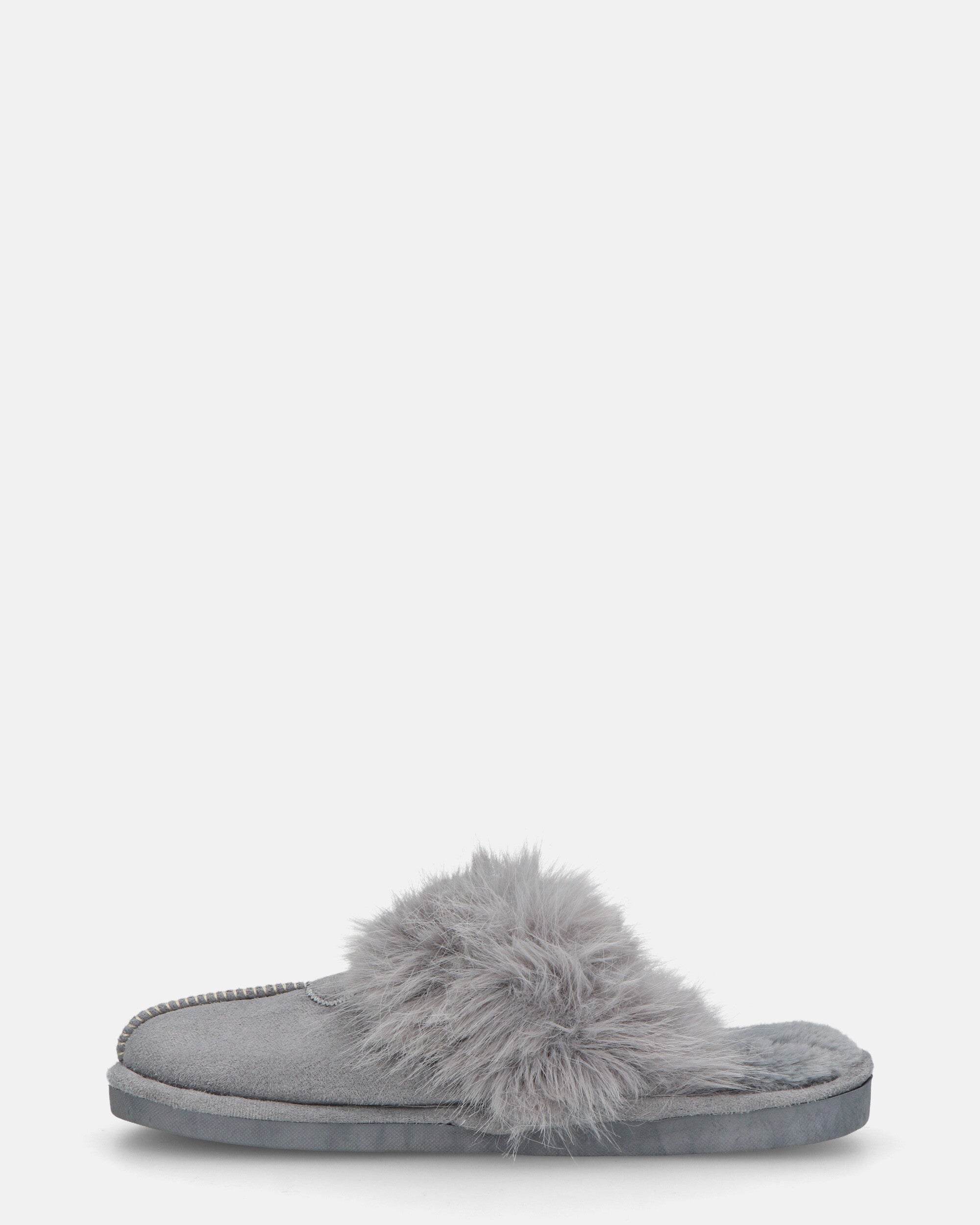 MIDORI - chaussons gris avec fourrure et daim