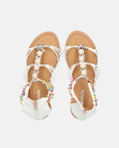 PAULA - sandales ouvertes beiges avec zip arrière et pierres colorées
