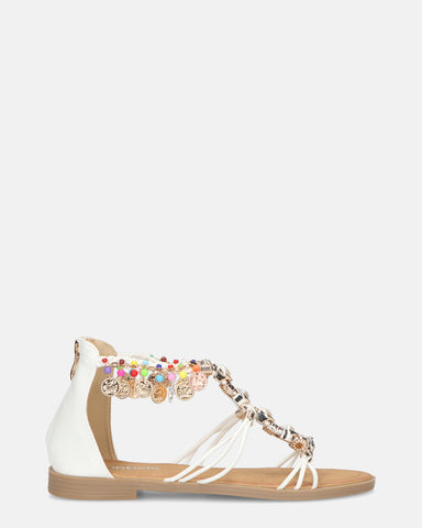 PAULA - sandales ouvertes beiges avec zip arrière et pierres colorées
