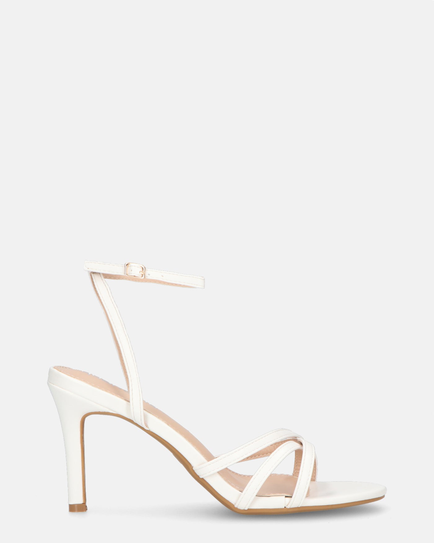 PHENYO - white high heels with strap and beige sole