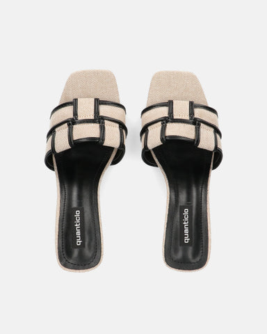 SABINA - sandali in tessuto con suola, tacco e contorni neri