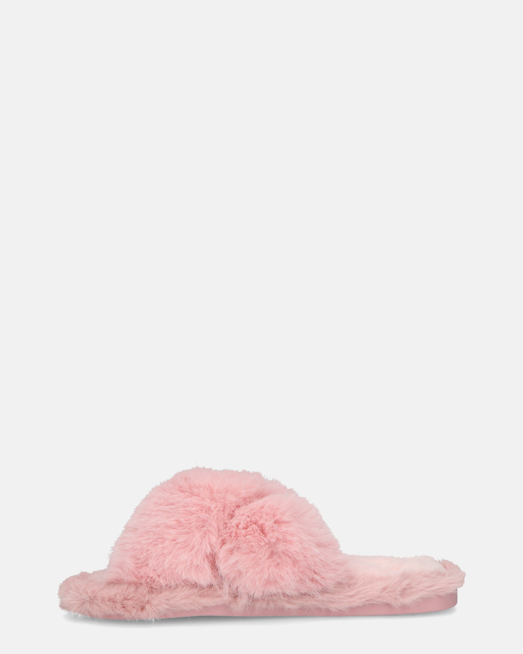 SUZUE - chaussons ouverts en fourrure rose