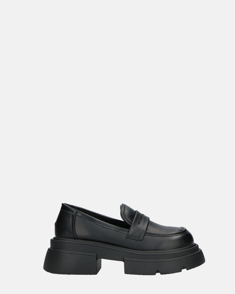 MARIKA - chaussures plates mocassins à plateforme noir