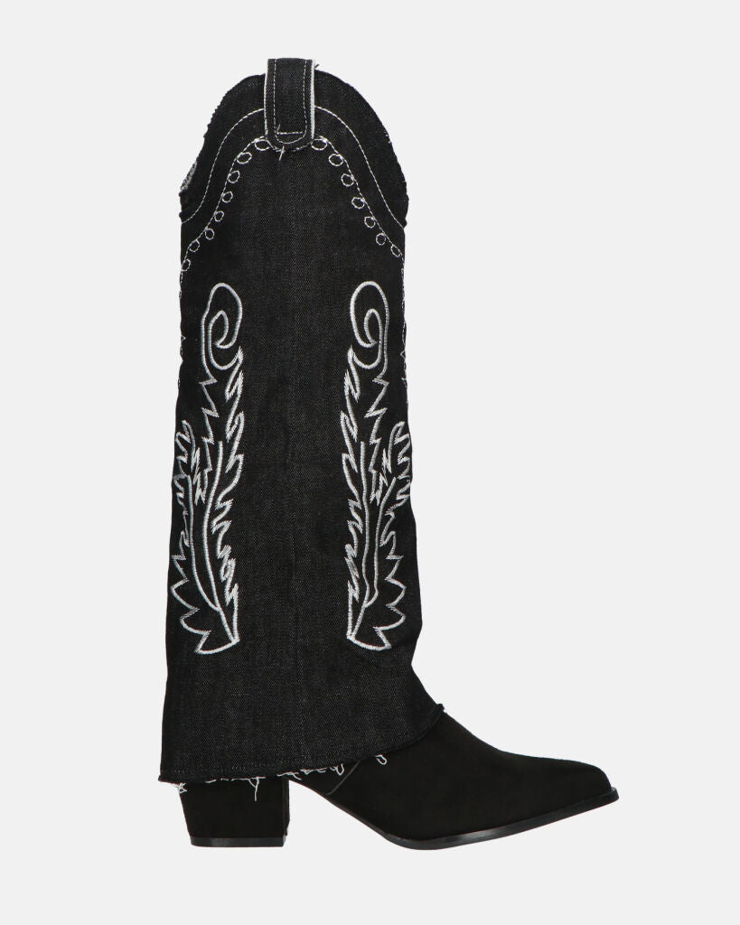 FRANCYS - camper boots hautes en tissu denim noir