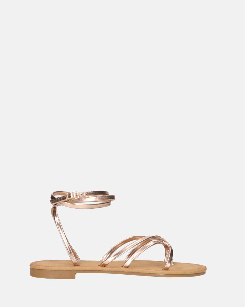 NINA - sandales plates à bride et bandes couleur bronze