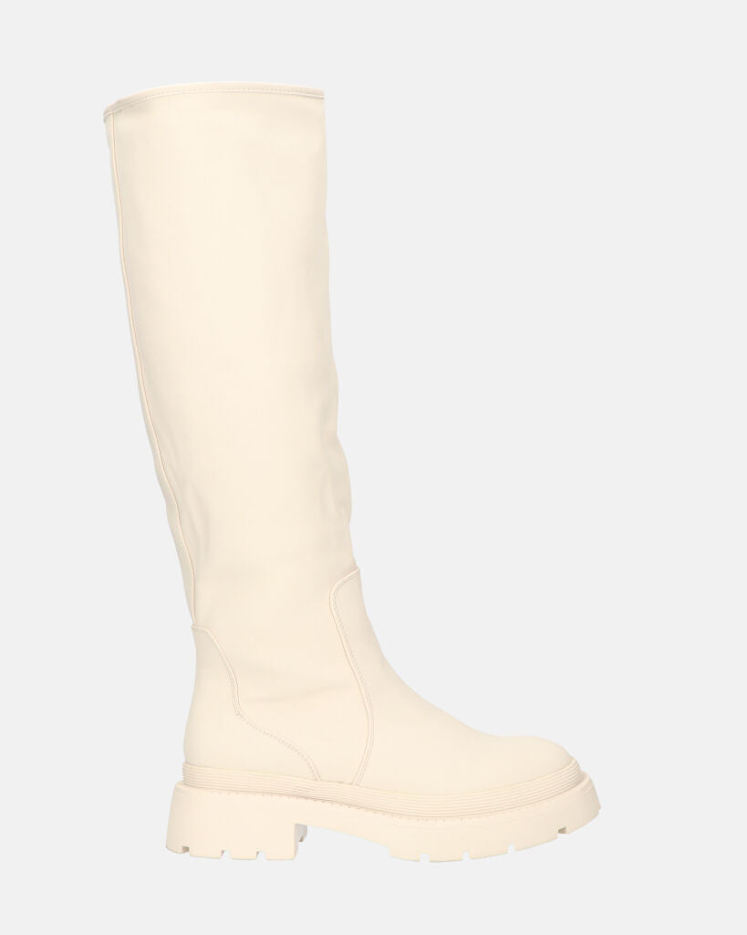 LULU - beige high boots with low heel