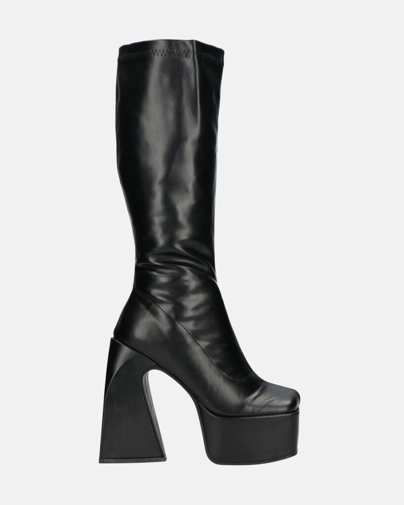 BECKA - bottes hautes en faux cuir noir avec zip et talon carré