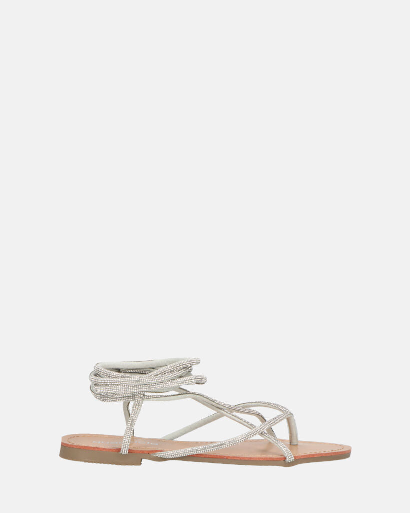 JANIRA - sandales plates à lacets blanc pailleté