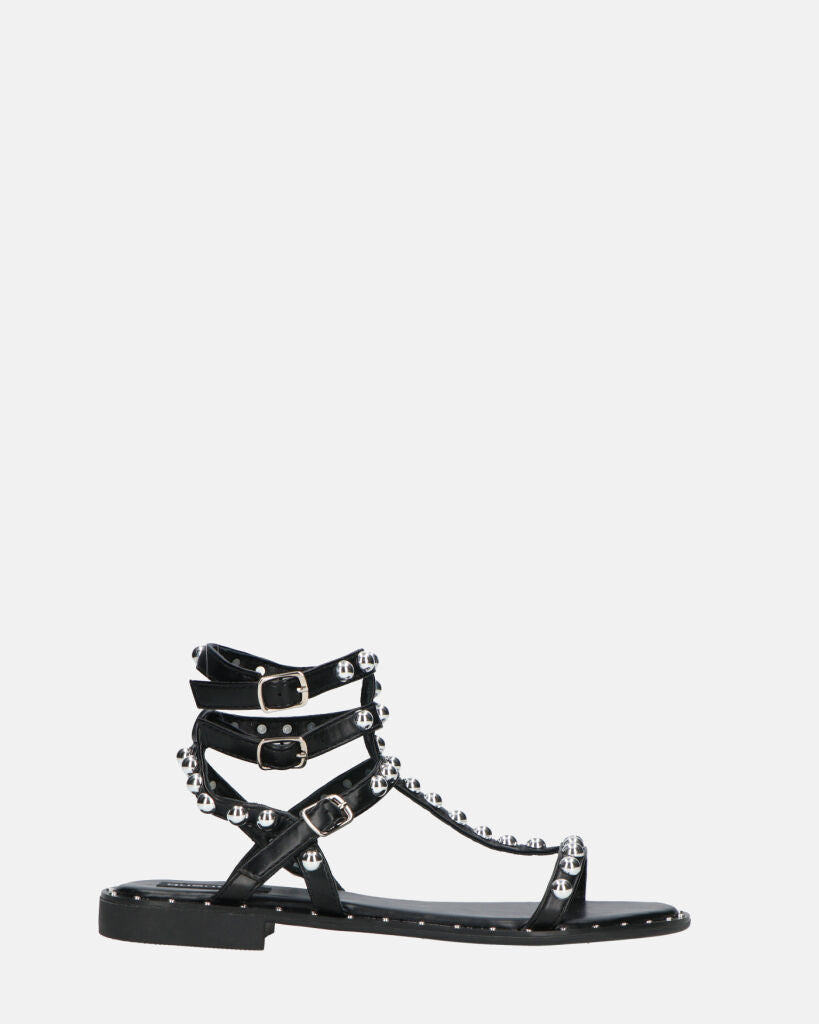 RILEY - sandales noires avec clous et brides en métal