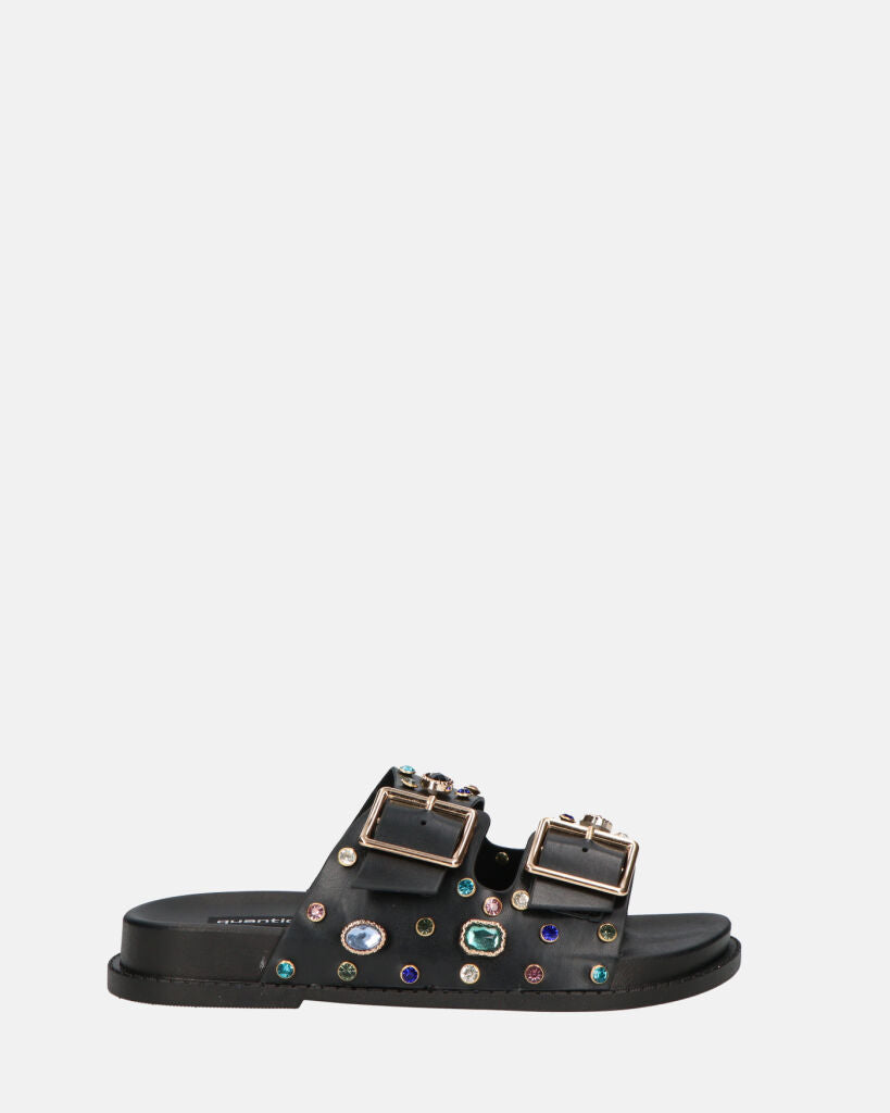 AITANA - sandales noires à pierres colorées