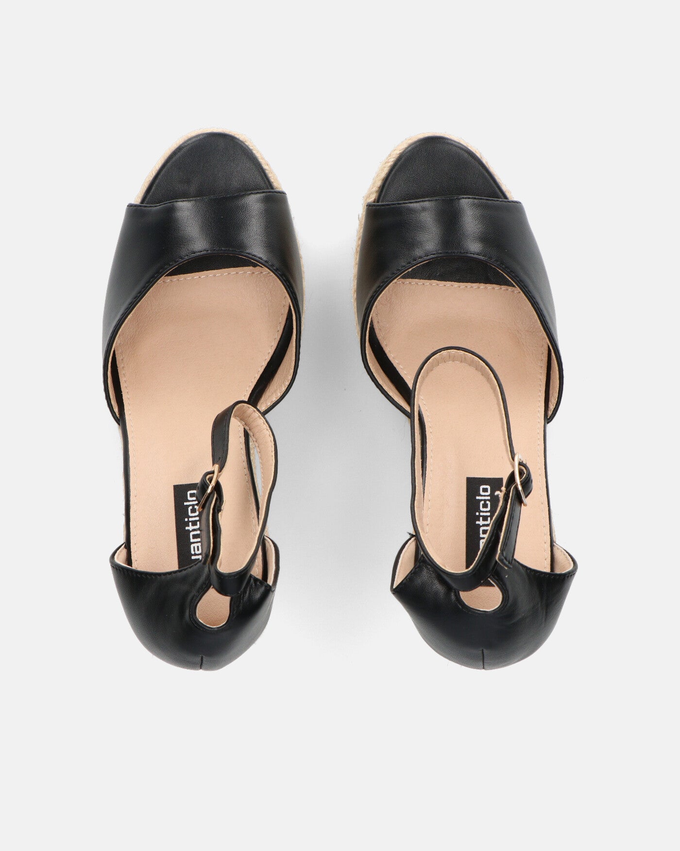 IVONNE - sandales compensées en paille et éco-cuir noir