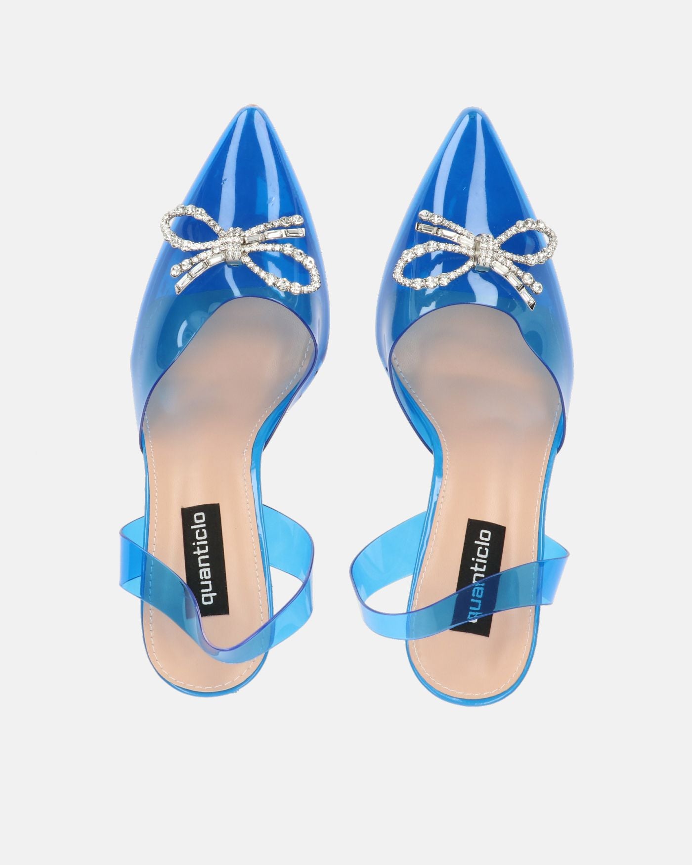 CONSUELO - talons en plexiglas bleu avec décorations aux orteils