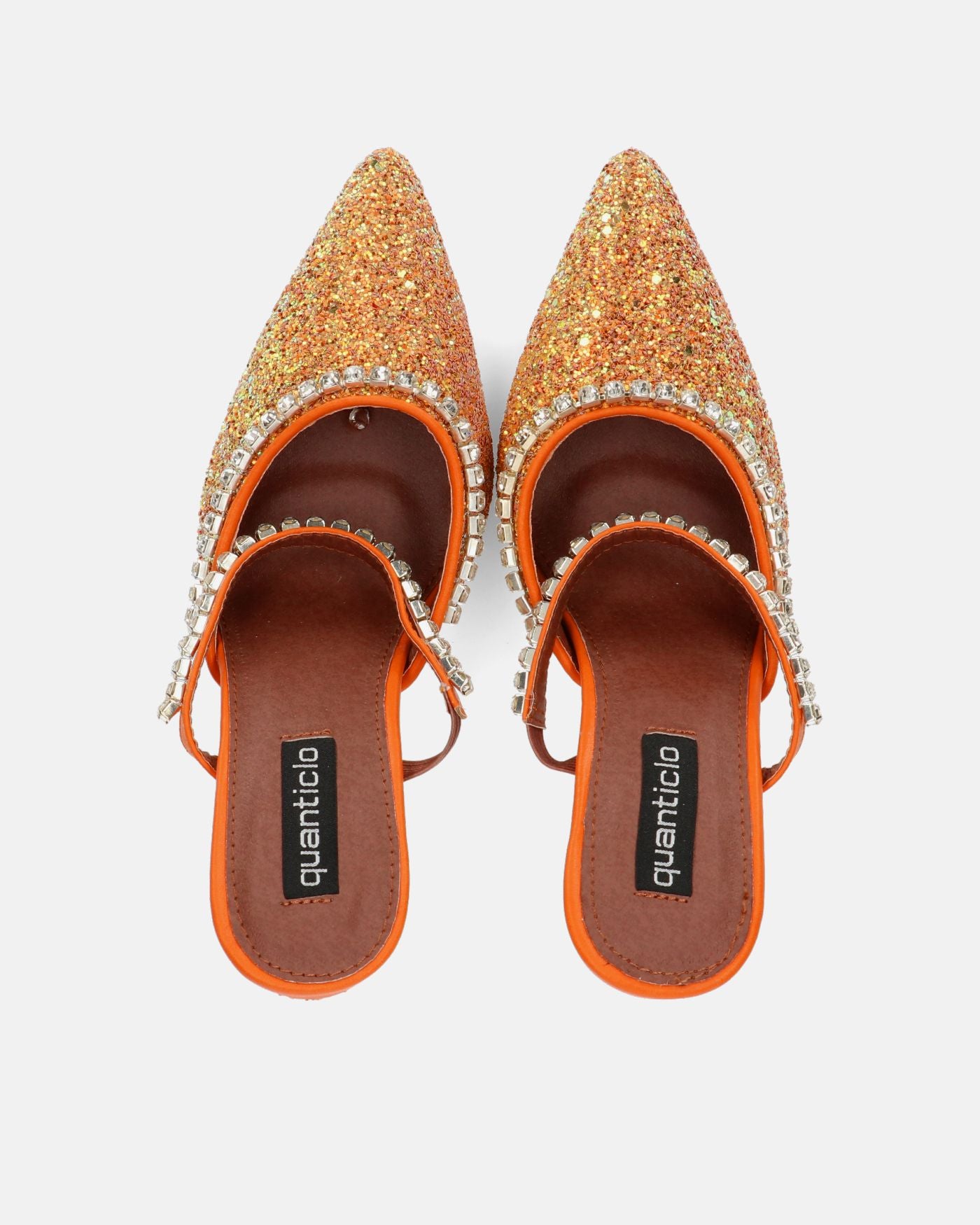 PERAL - chaussure à talon en glitter orange avec pierres précieuses