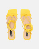 JHULLY - sandales plates en éco-cuir jaune avec lacets