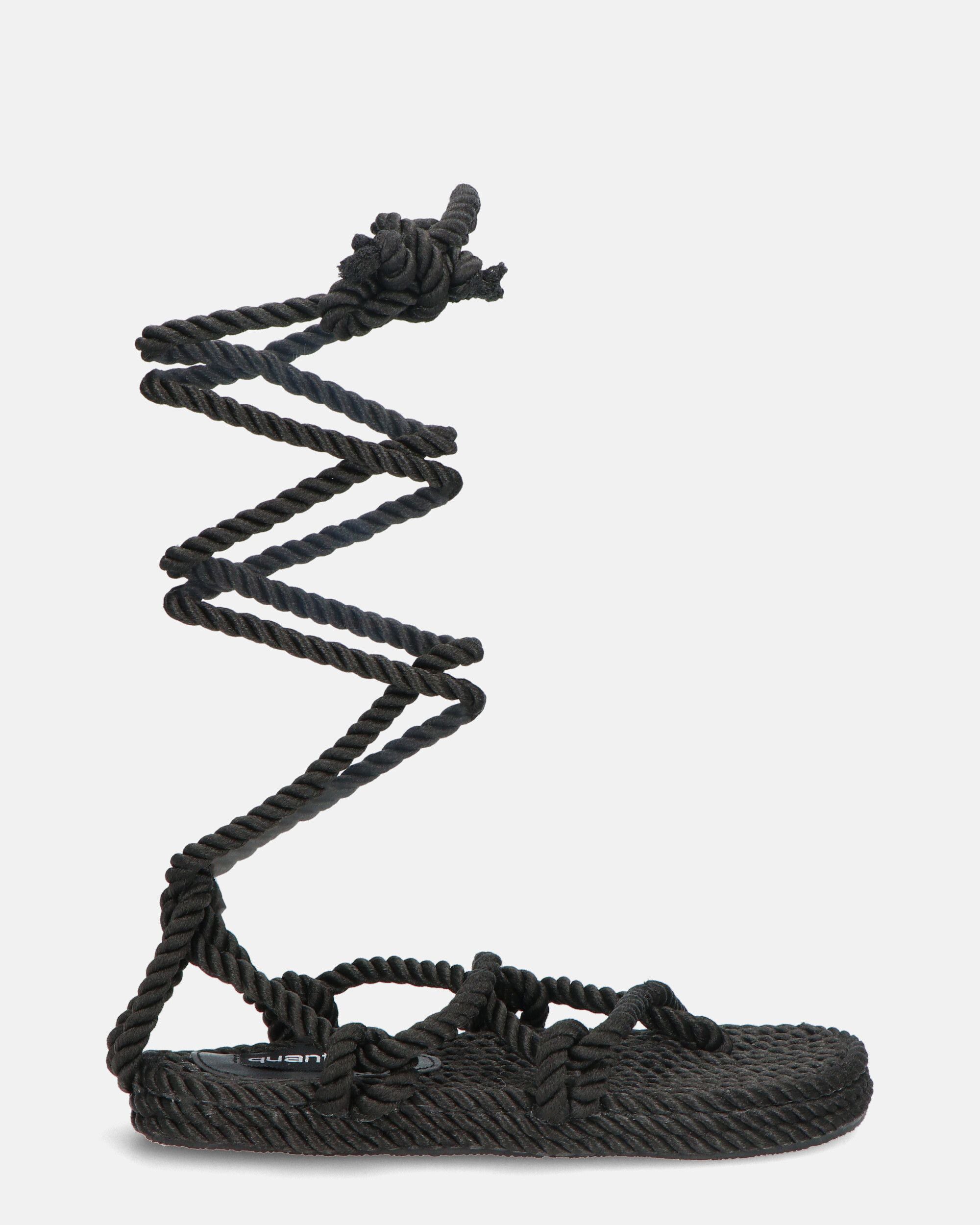 IRYNA - sandales basses noir en corde tressée