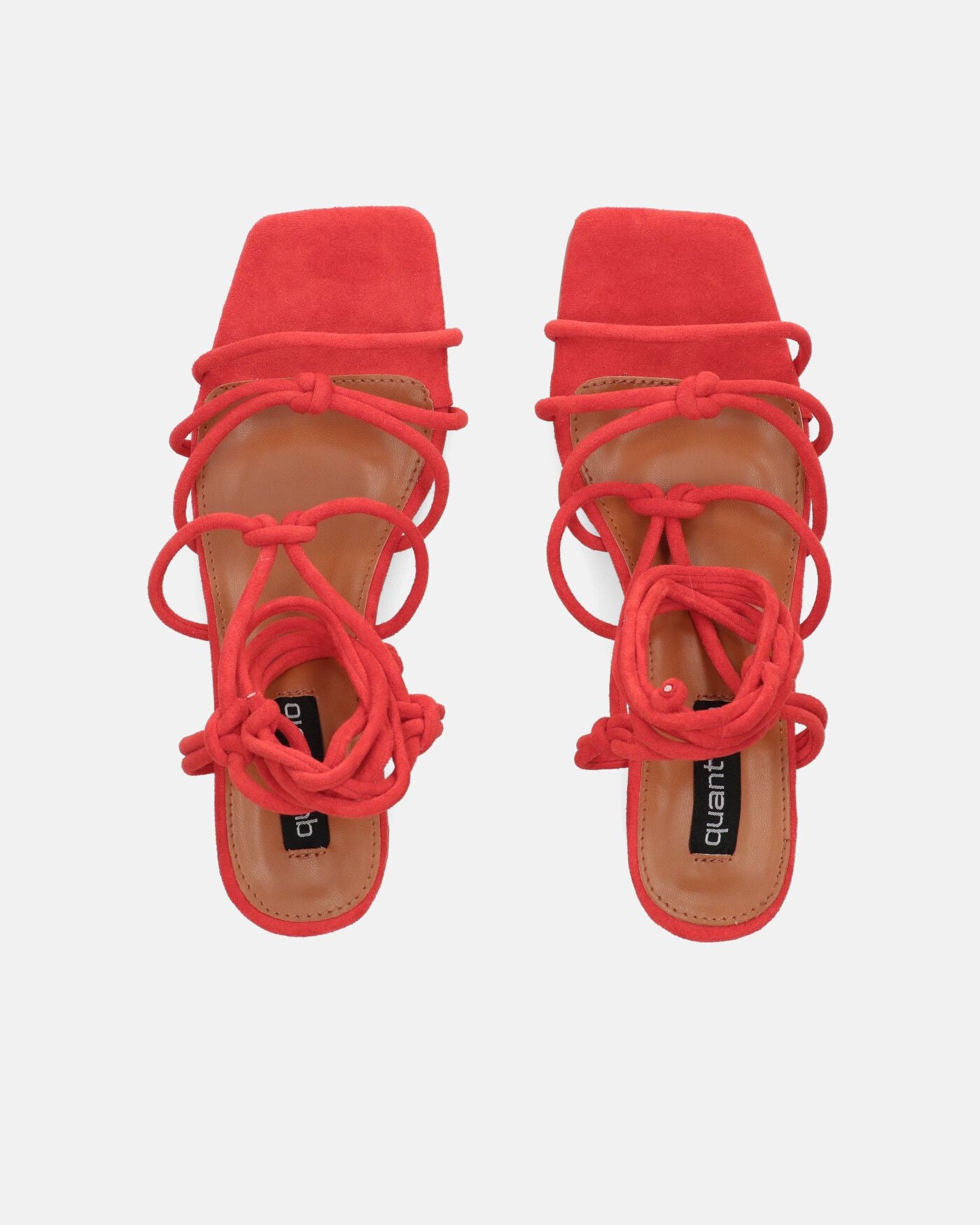 NAKI - sandales en daim rouge à talon et lacets