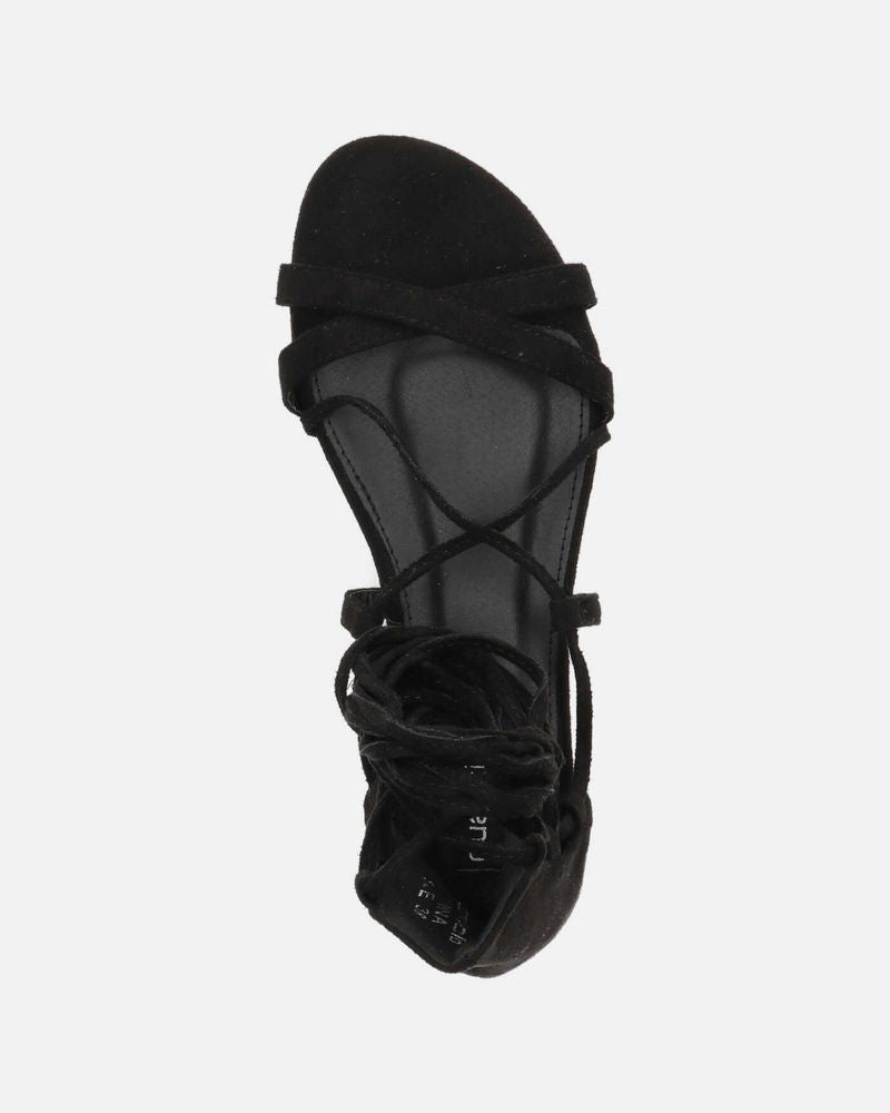 YANNA - sandales plates à lacets noires en daim
