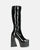 BECKA - bottes hautes en verre noir avec zip et talon carré