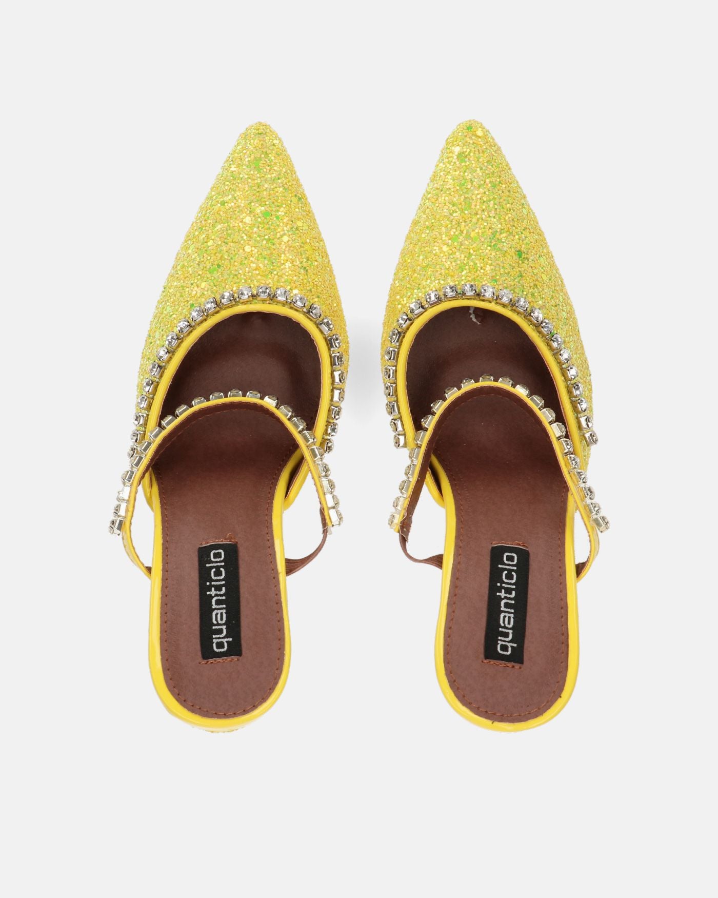 PERAL - chaussure à talon en glitter jaune avec pierres précieuses