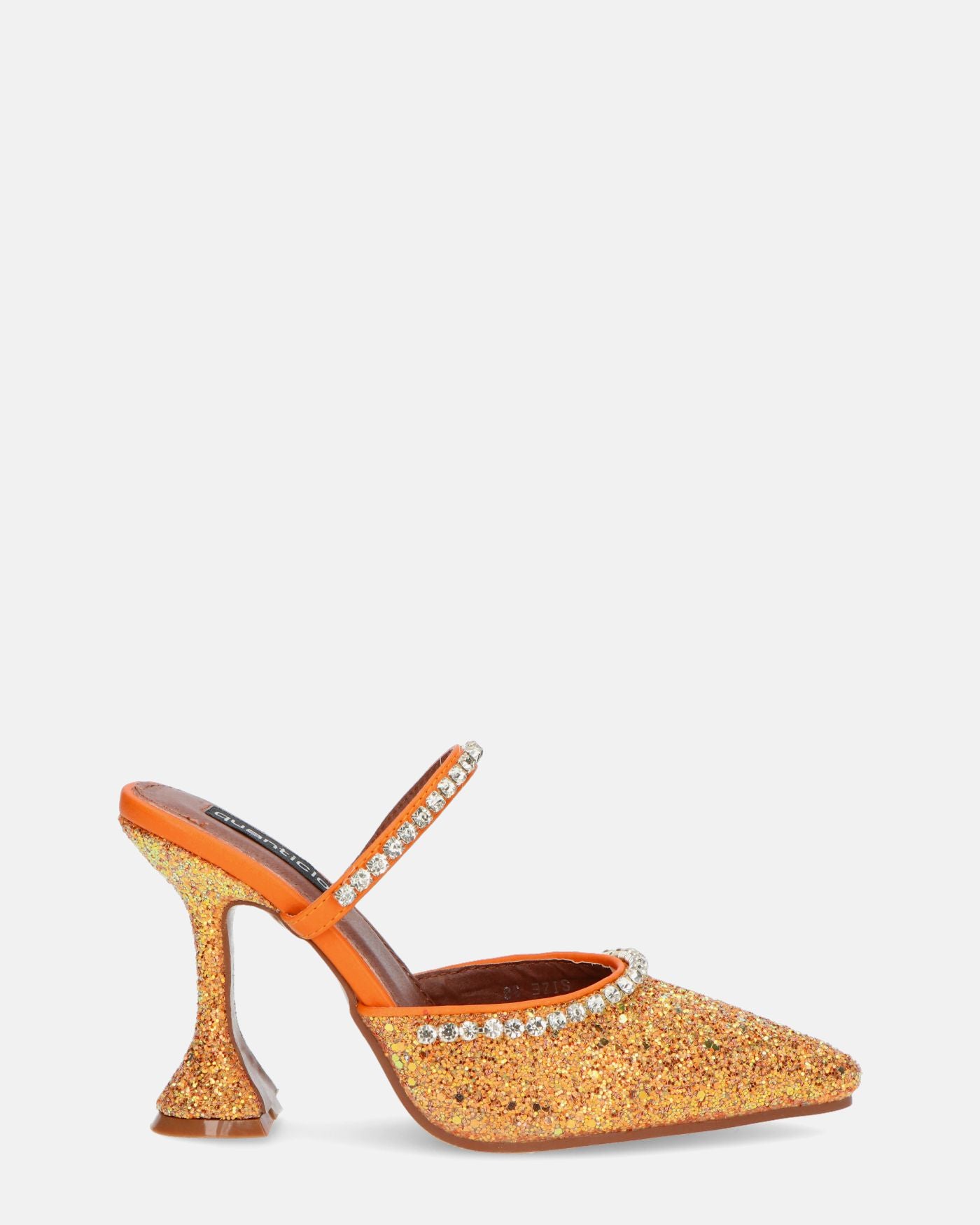 PERAL - chaussure à talon en glitter orange avec pierres précieuses