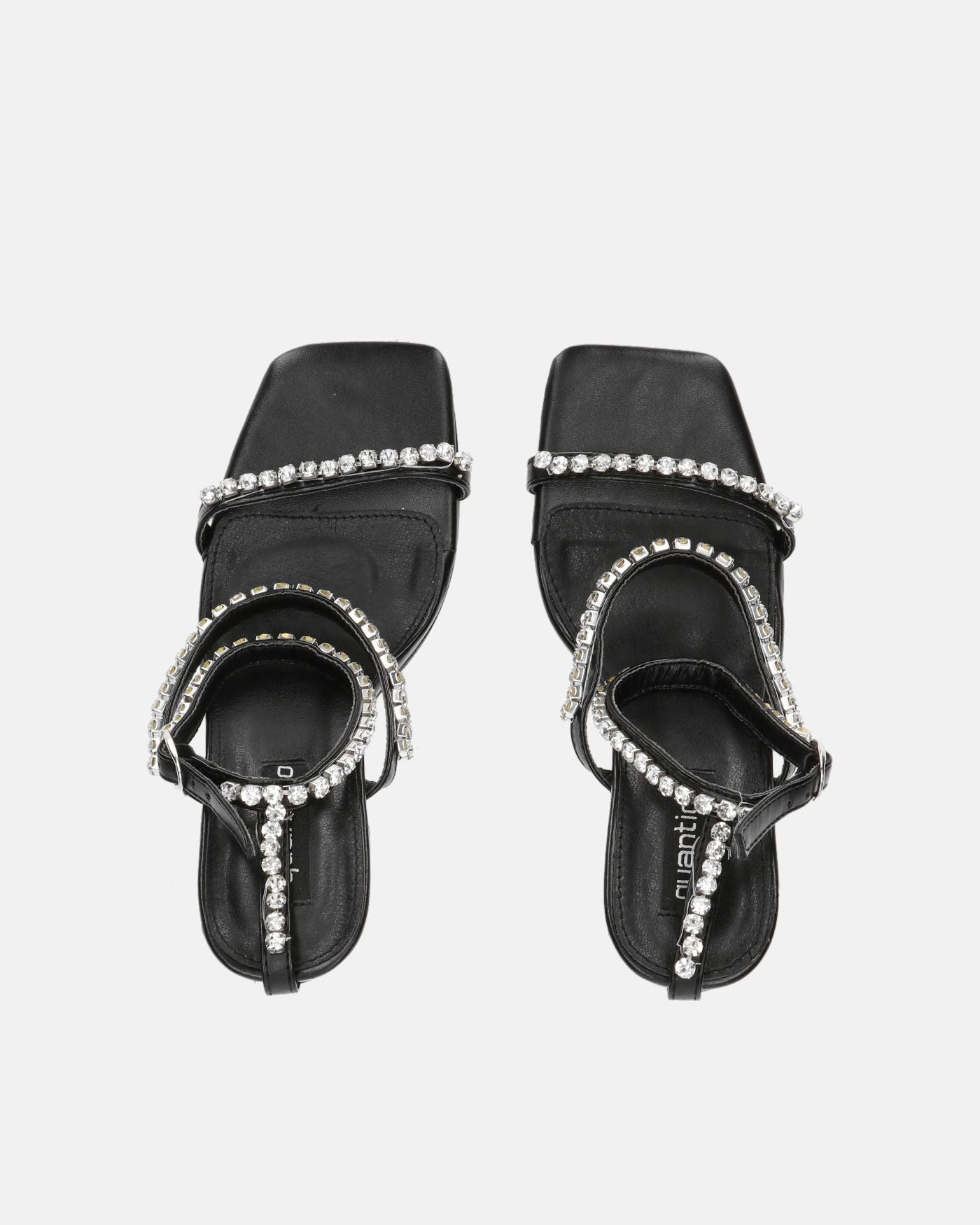 TAHLA - sandale à talon et pierres argentées en cuir noir