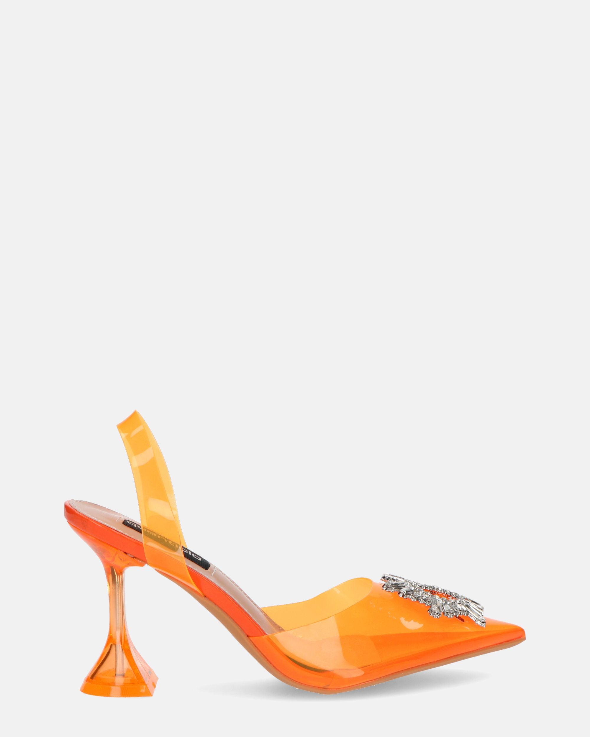 KENAN - chaussures en plexiglas orange avec décoration