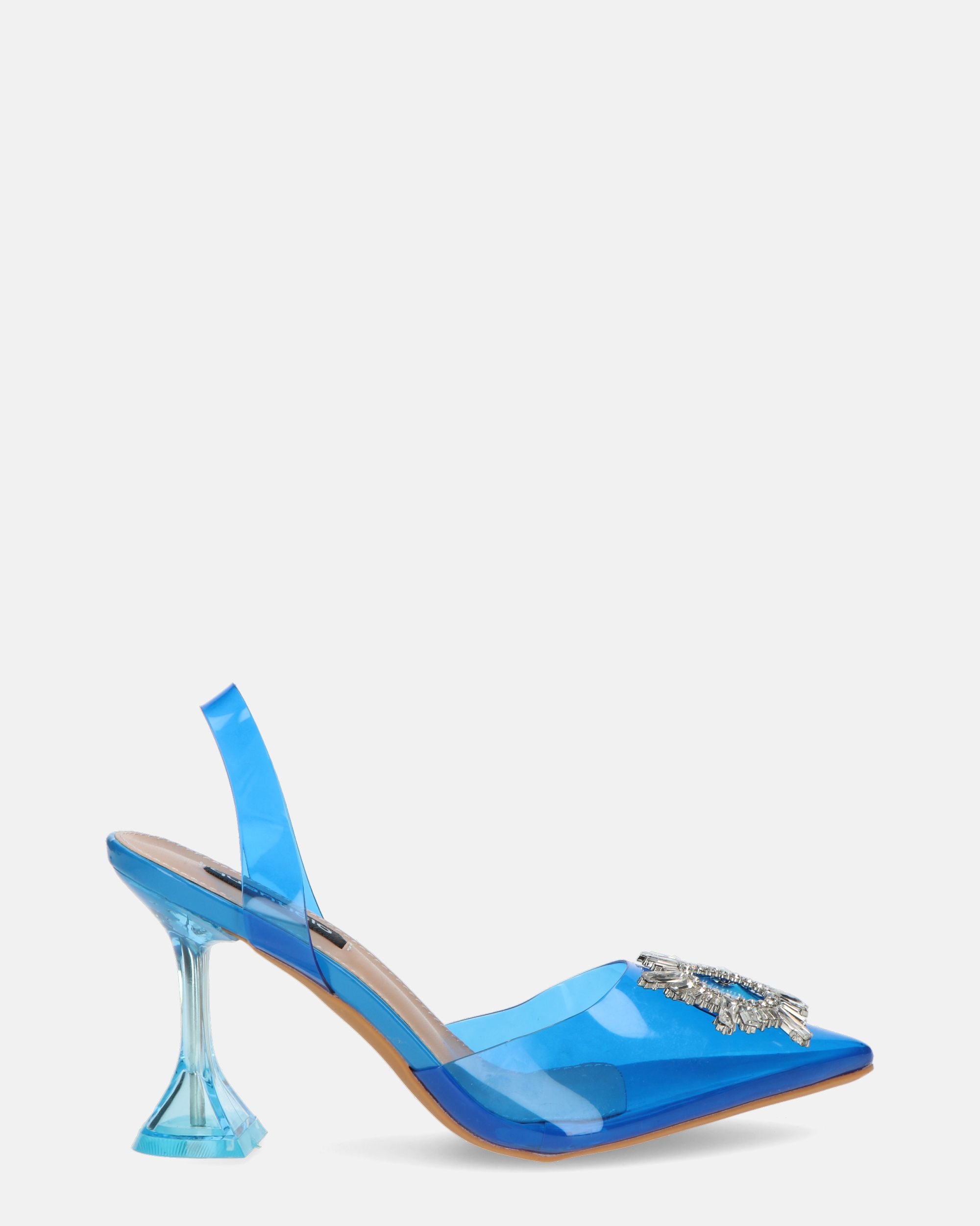 KENAN - chaussures en plexiglas bleu avec décoration