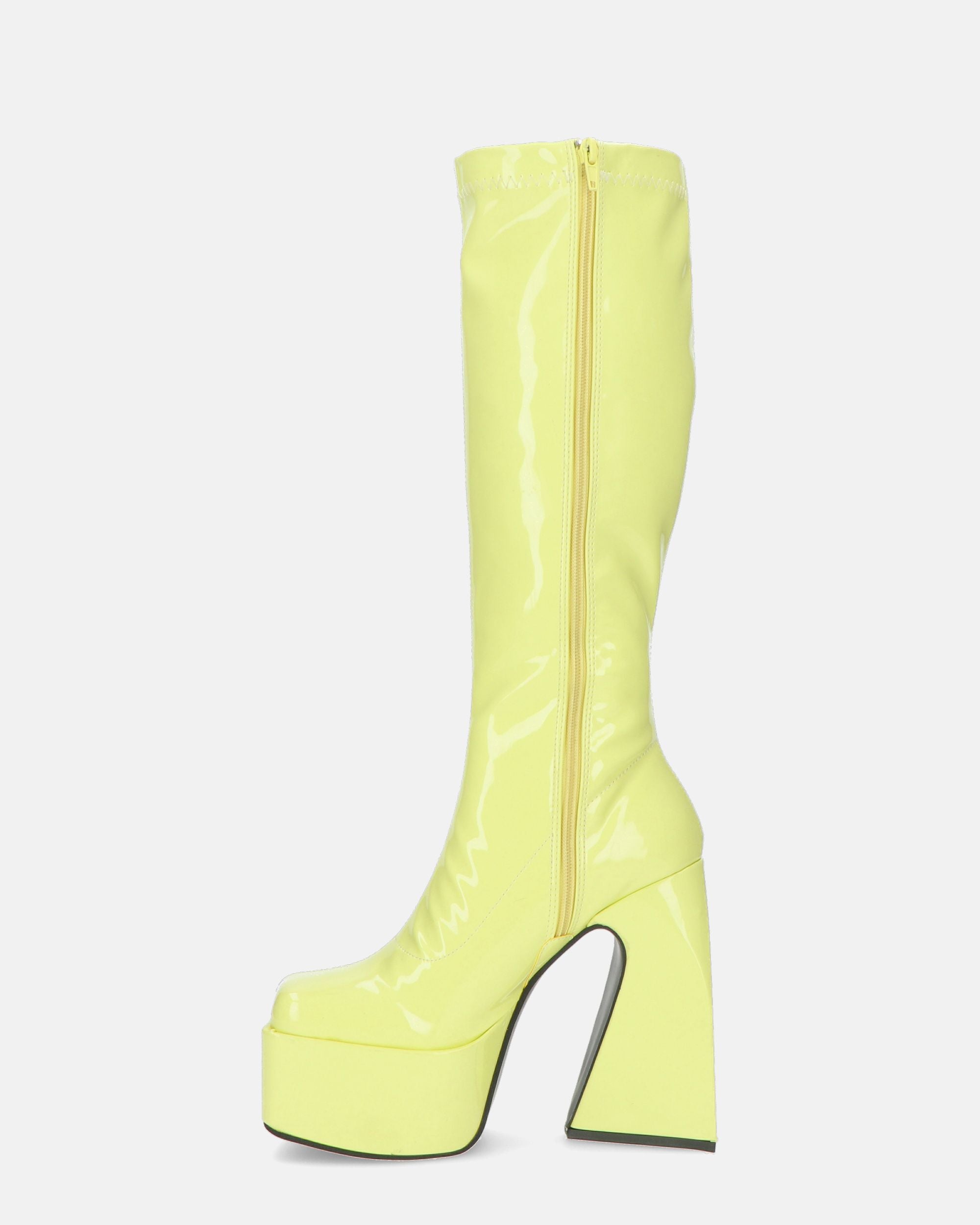 BECKA - bottes hautes en verre jaune avec zip et talon carré