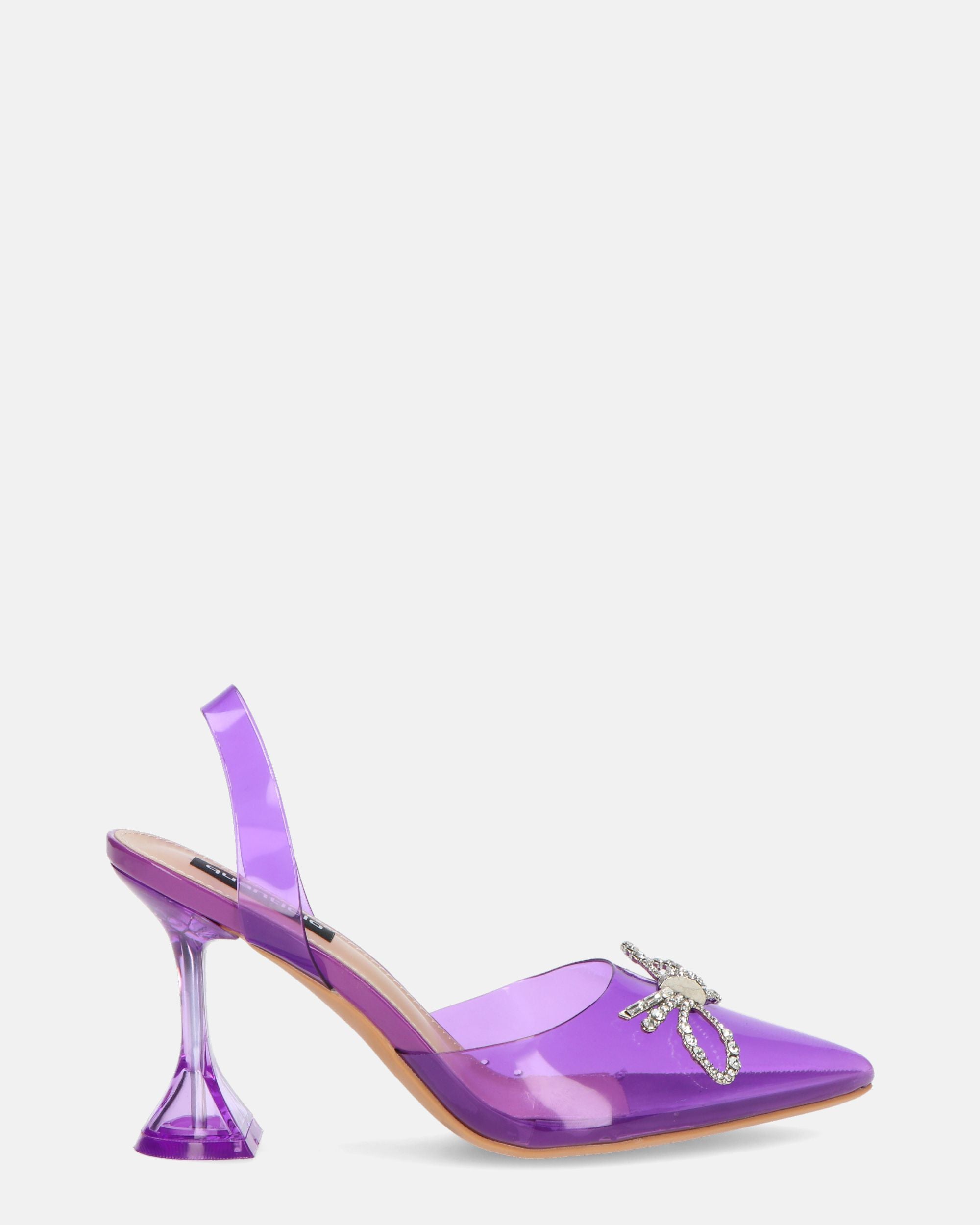 CONSUELO - talons en plexiglas violet avec décorations aux orteils