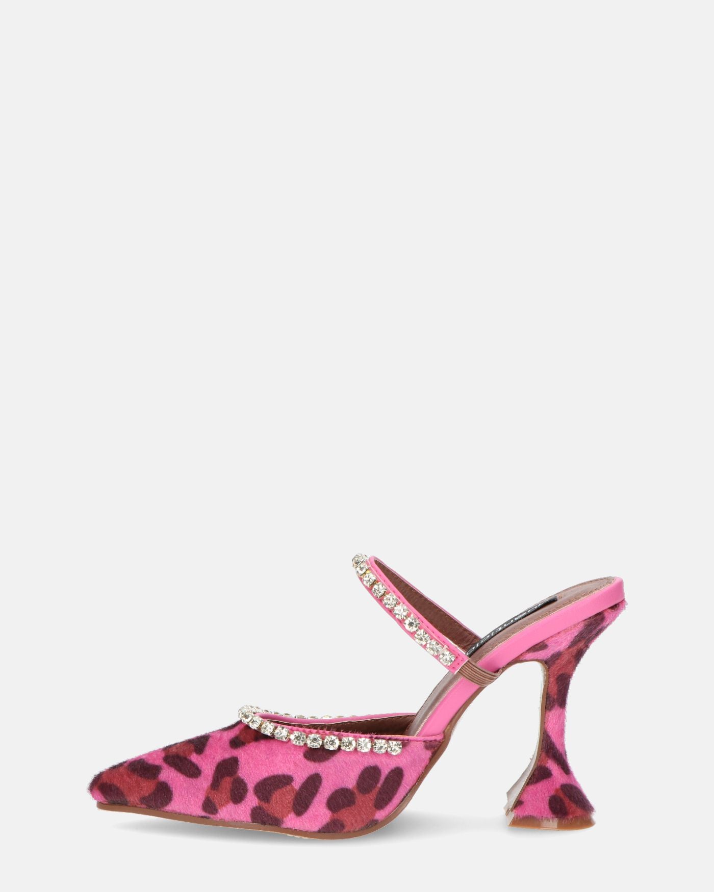 PERAL - chaussure à talon léopard rose avec pierres précieuses