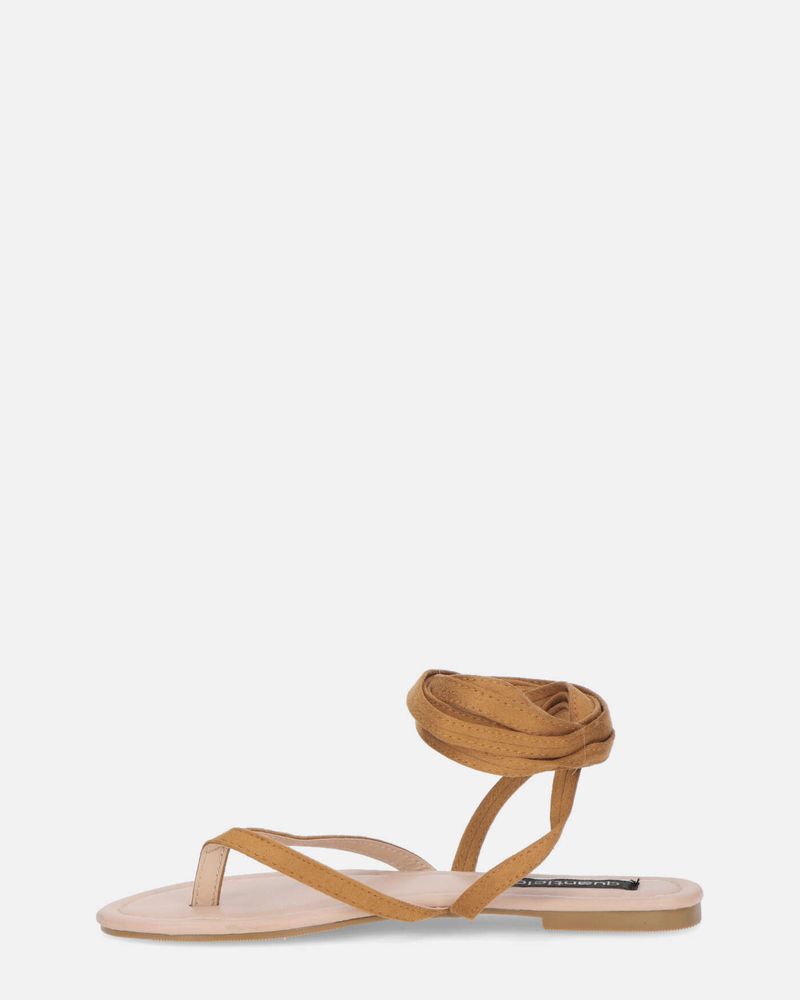 SABA - sandales plates à lacets beige