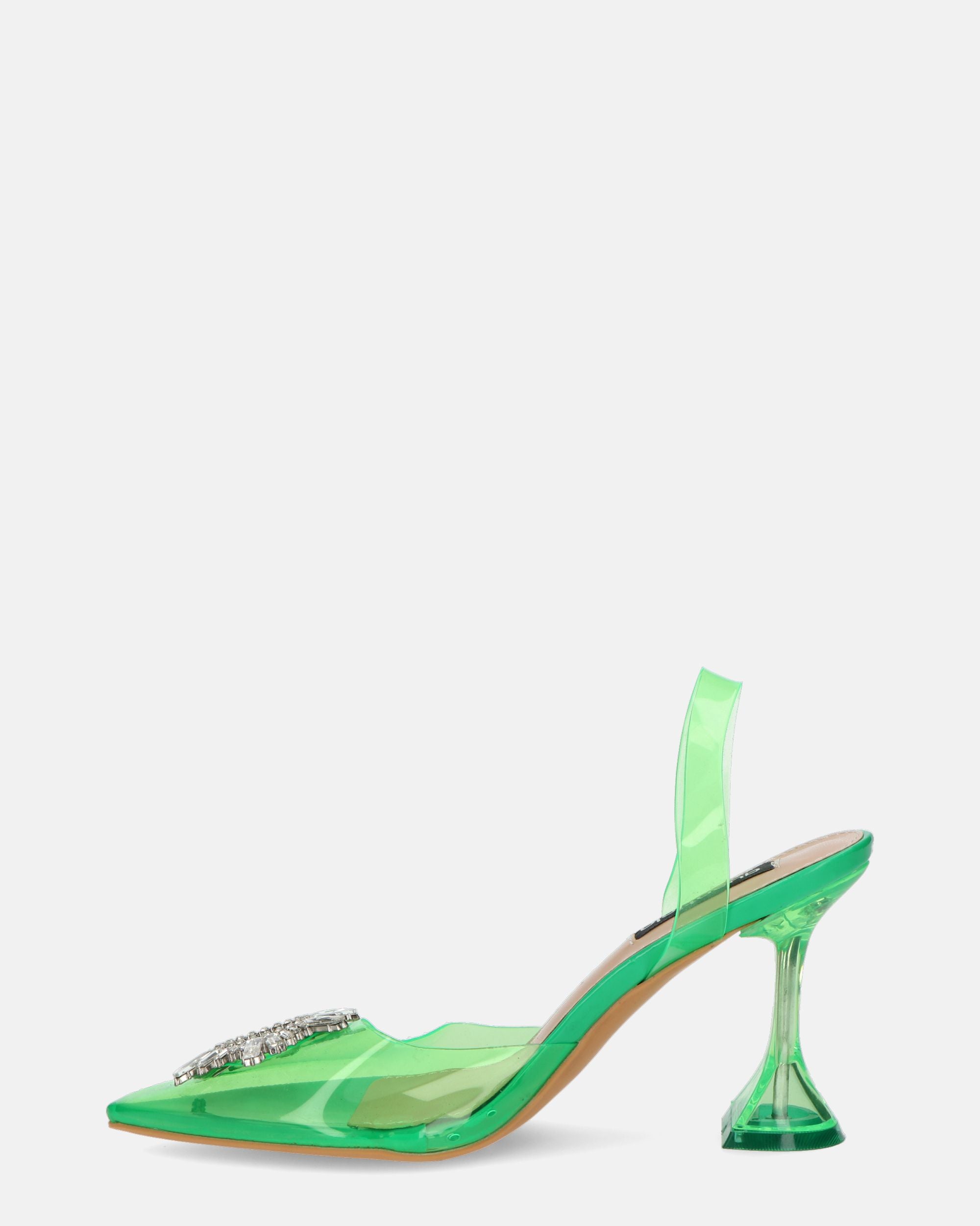 KENAN - chaussures en plexiglas vert avec décoration