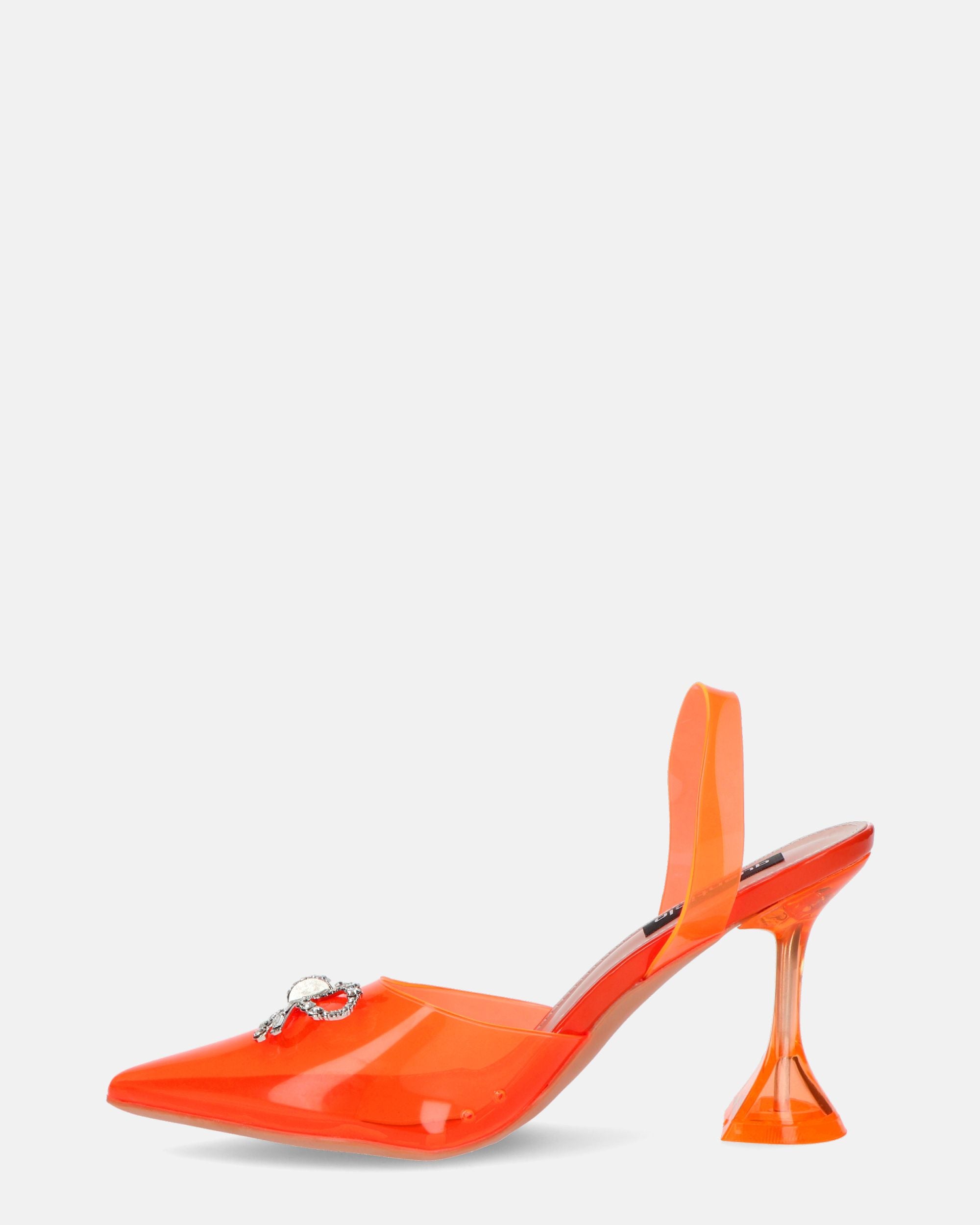 CONSUELO - talons en plexiglas orange avec décorations aux orteils