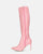 LAILA - bottes hautes en éco-cuir rose avec texture crocodile et ceinture latérale
