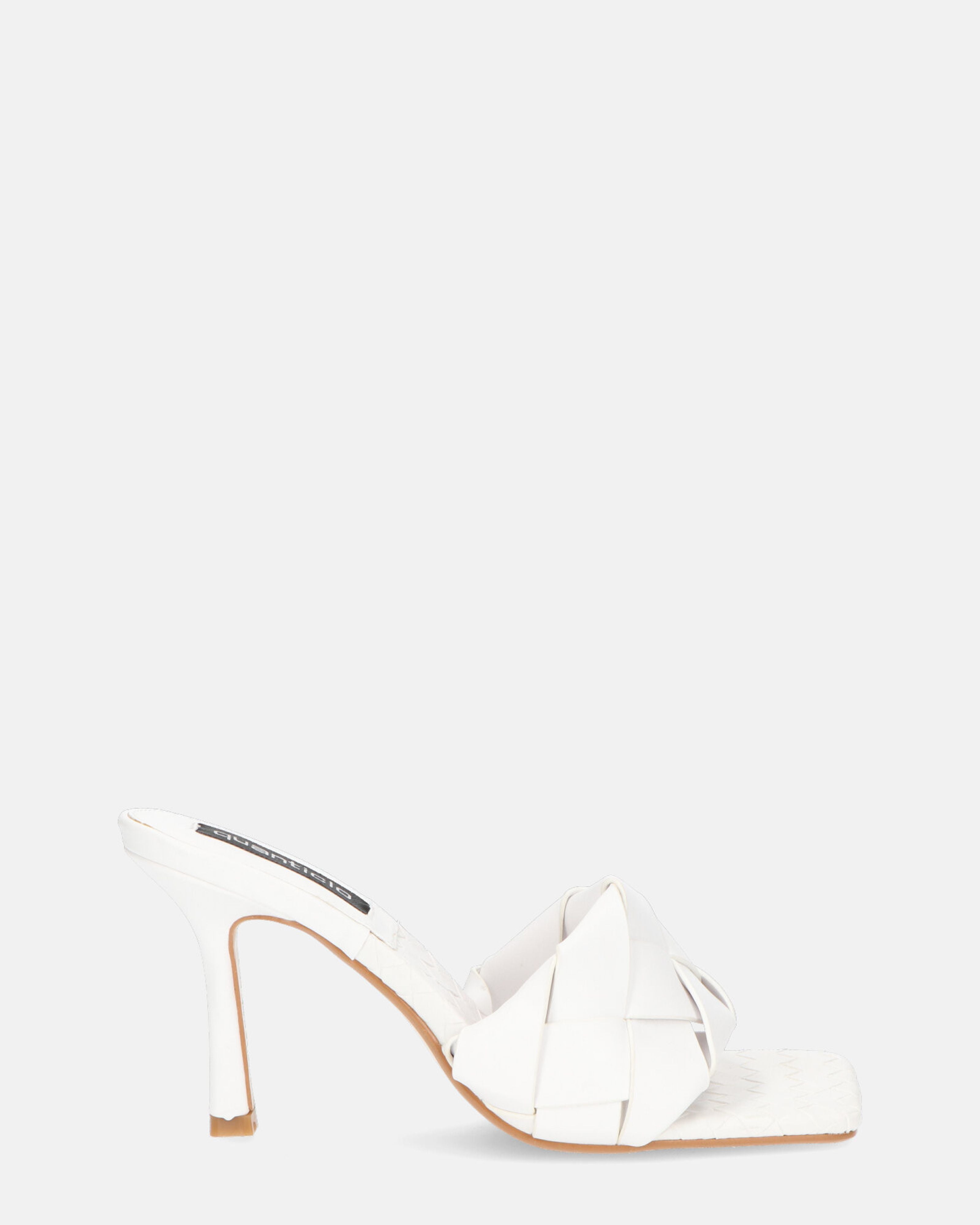 ENRICA - sandale en cuir tressé blanche avec talon