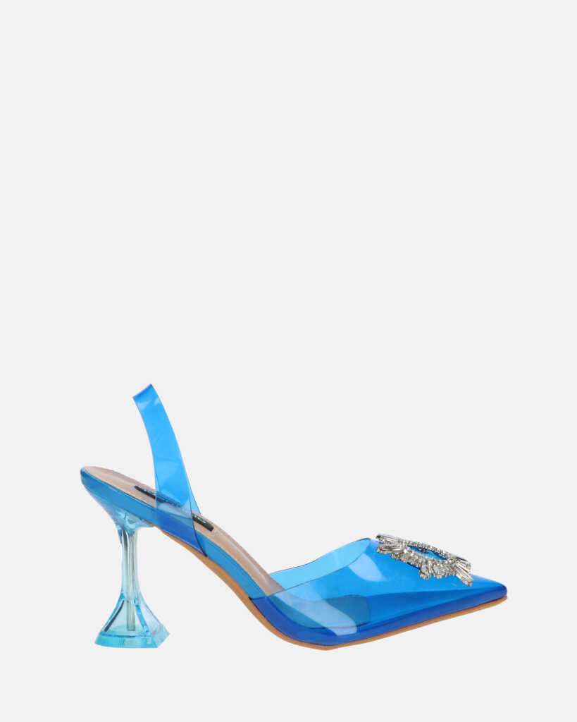 KENAN - chaussures en plexiglas bleu avec décoration