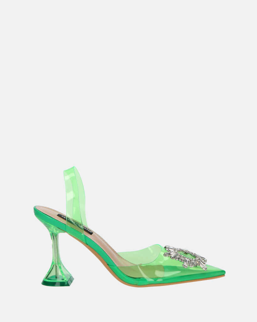 KENAN - chaussures en plexiglas vert avec décoration