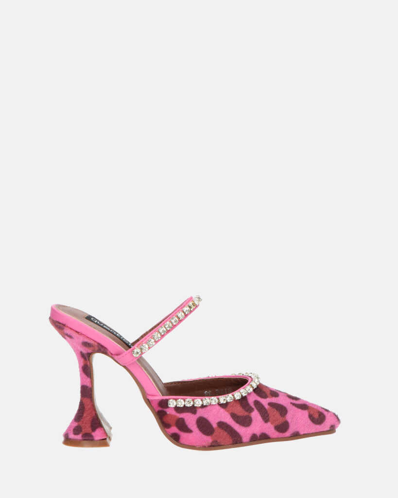 PERAL - chaussure à talon léopard rose avec pierres précieuses