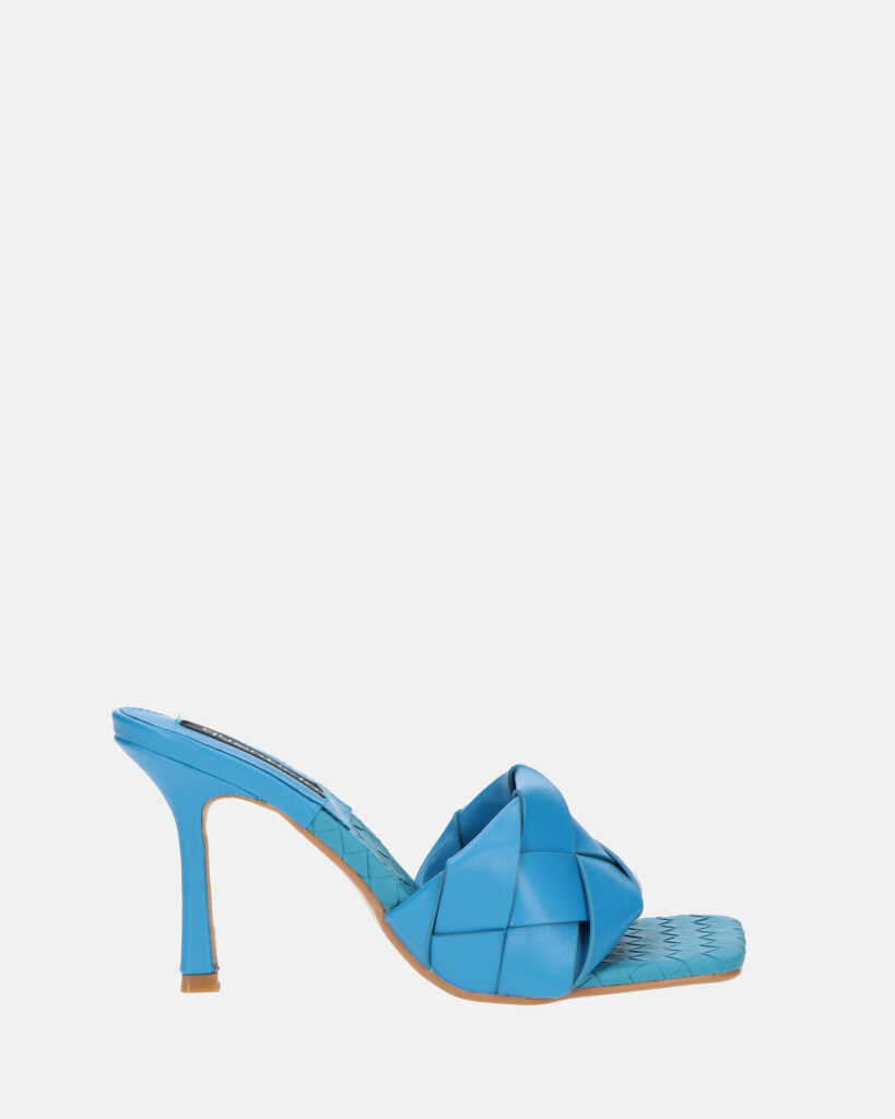 ENRICA - sandale en cuir tressé bleu avec talon