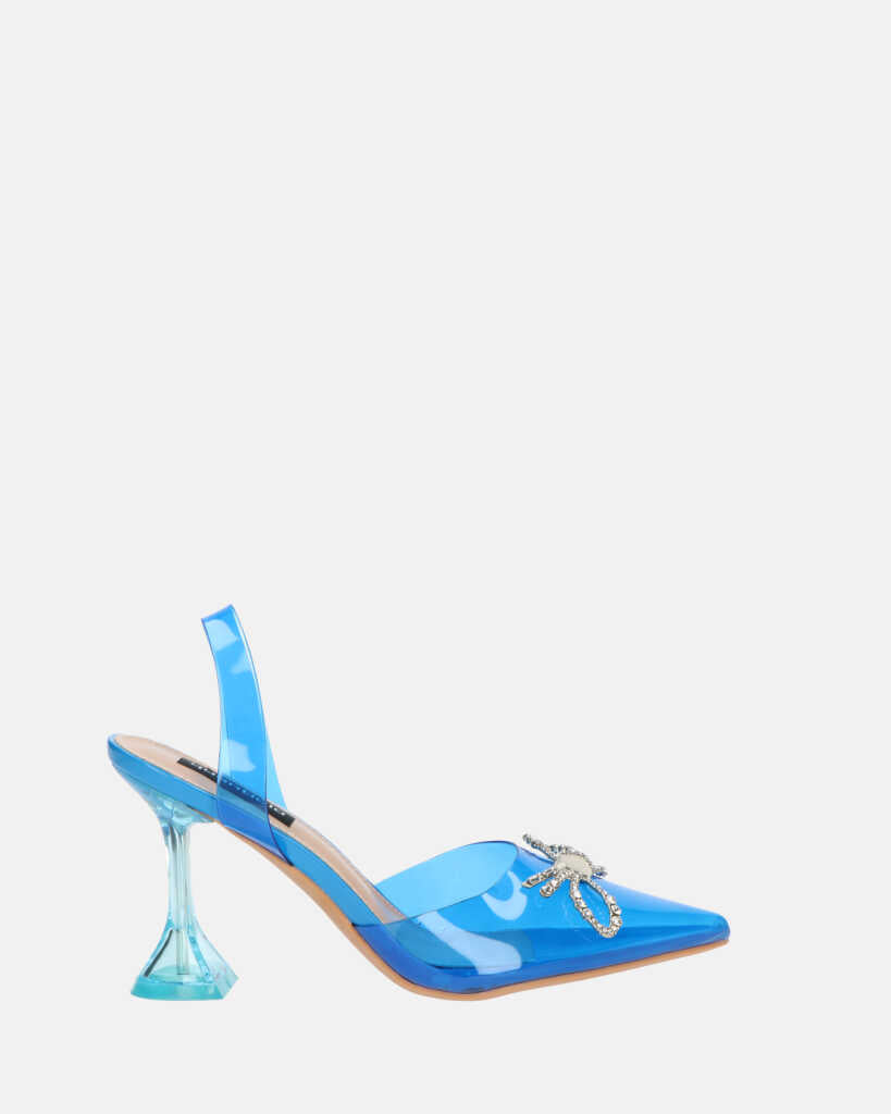 CONSUELO - talons en plexiglas bleu avec décorations aux orteils